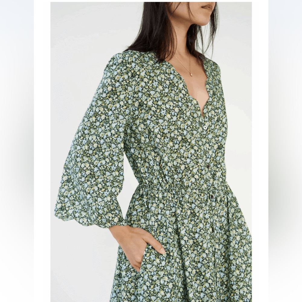 NWT Marysia River Floral Maxi Dress scallop green meadow print cover up M